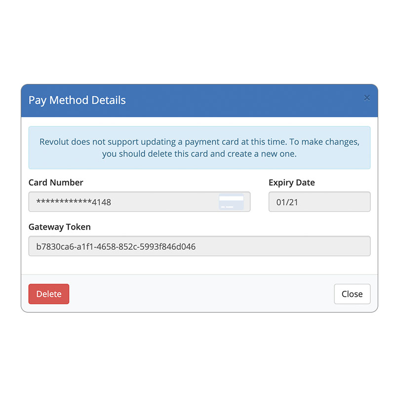Delete Pay Method for Customers